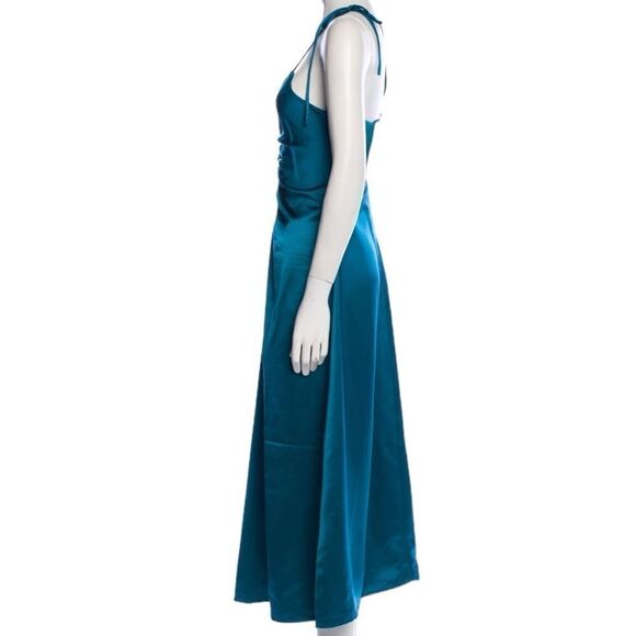 NWOT Jason Wu Ruched Front Satin V-neck Open Back Strappy Tie Shoulder Midi Slip - Picture 2 of 13